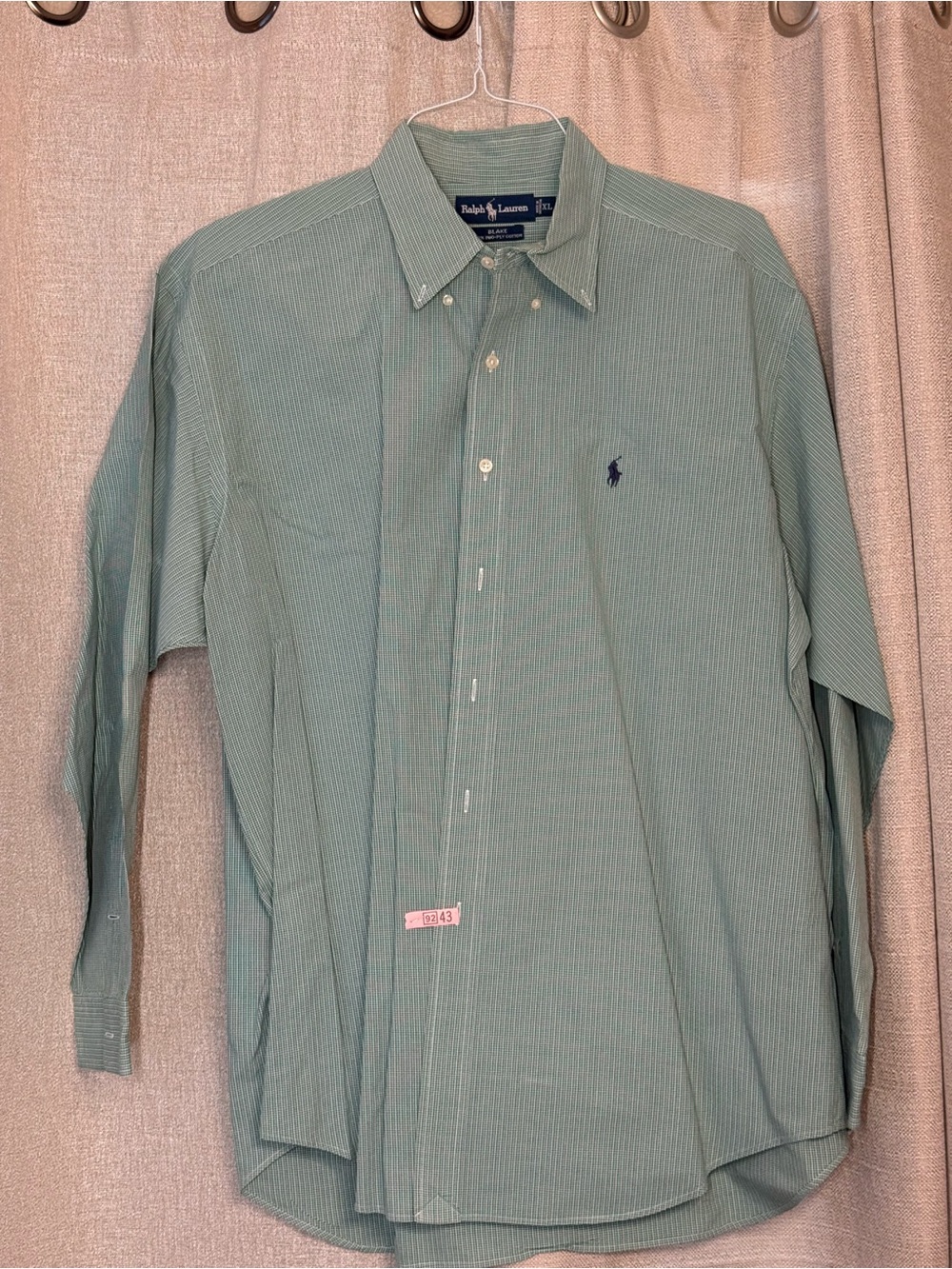 Ralph Lauren Green Pinstripe Button-Down Shirt with Navy Pony